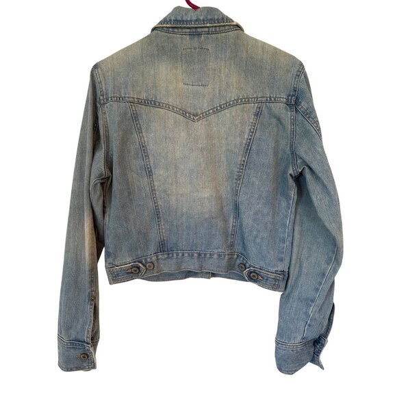 Aeropostale Denim Jacket Large Classic Look Light Wash Distressed Button Up - Picture 2 of 9